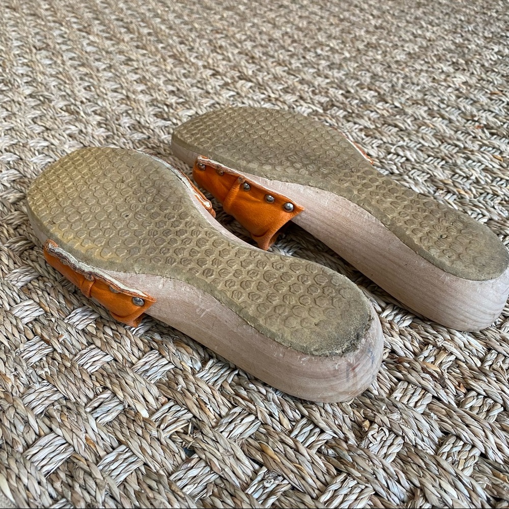 (Sold) SALPY Handmade Leather Wood Sandal Slide Anna in Burnt Orange with Studs - Picture 11 of 12